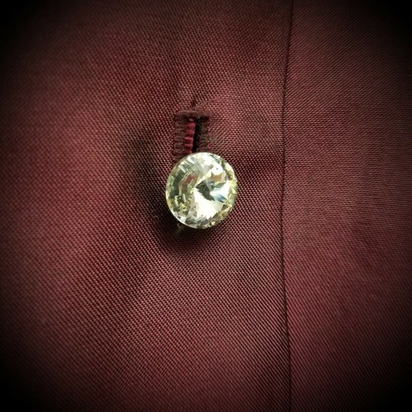 JS Collections shiny maroon satin blouse w Rhinestone Buttons women sz 12 - Picture 6 of 12